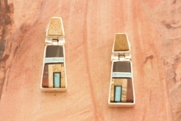 Calvin Begay New Pueblo Design Sterling  Silver Earrings